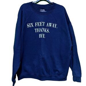 Cold Crush‎ Plus Size 6 Feet Away Thanks Bye Fleece Sweatshirt Navy Blue Size 3X